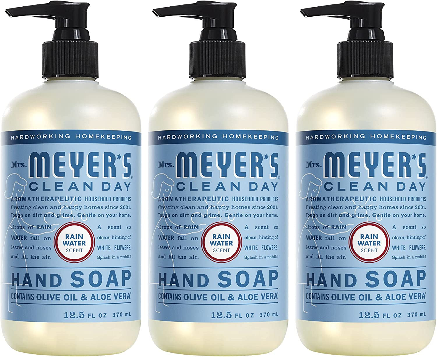 Mrs. Meyer'S Hand Soap, Made with Essential Oils, Biodegradable Formula, Rain Water, 12.5 Fl. Oz - Pack of 3