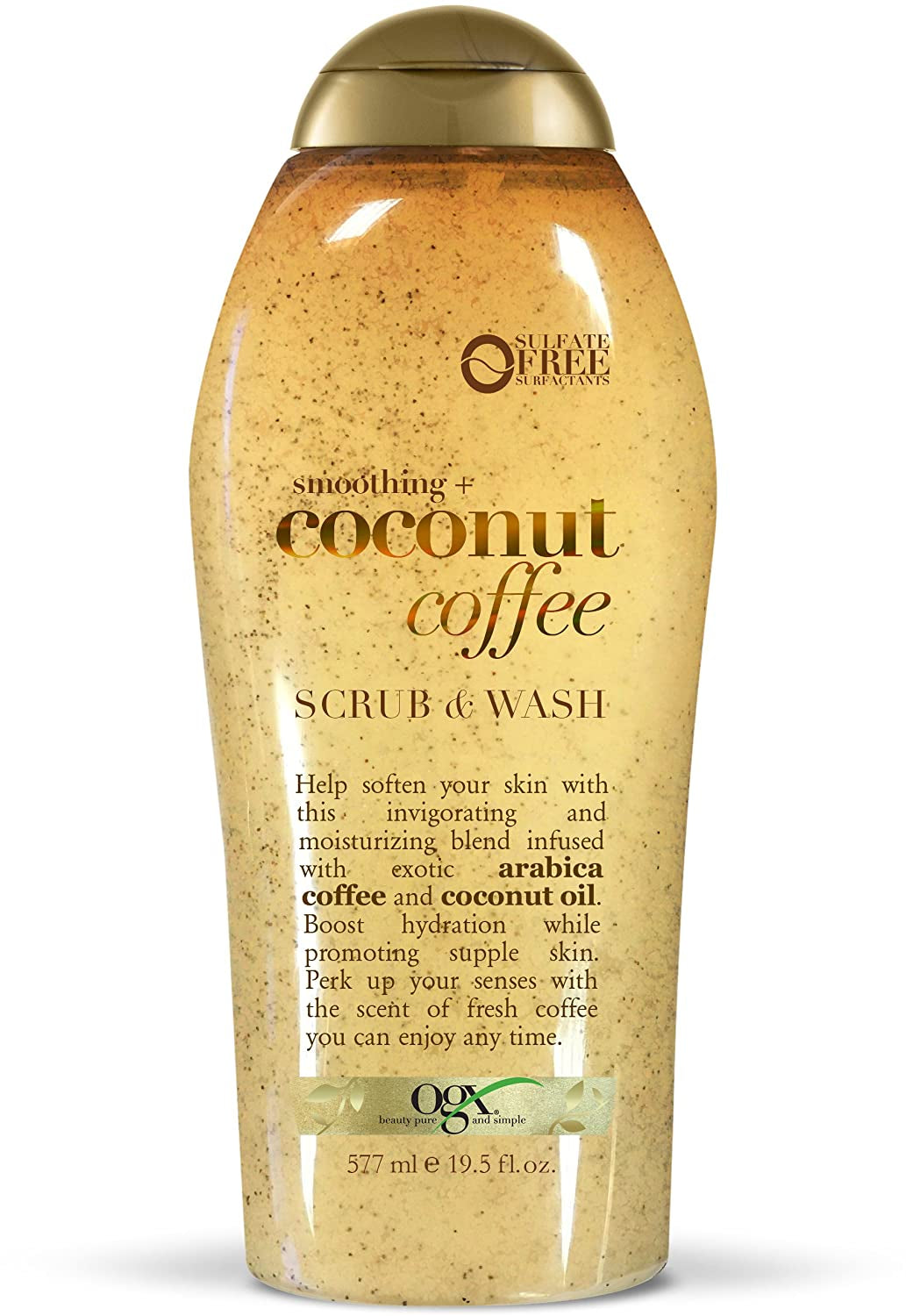 Smoothing + Coconut Coffee Exfoliating Body Scrub with Arabica Coffee & Coconut Oil, Moisturizing Body Wash for Dry Skin, Paraben-Free with Sulfate-Free Surfactants, 19.5 Fl Oz